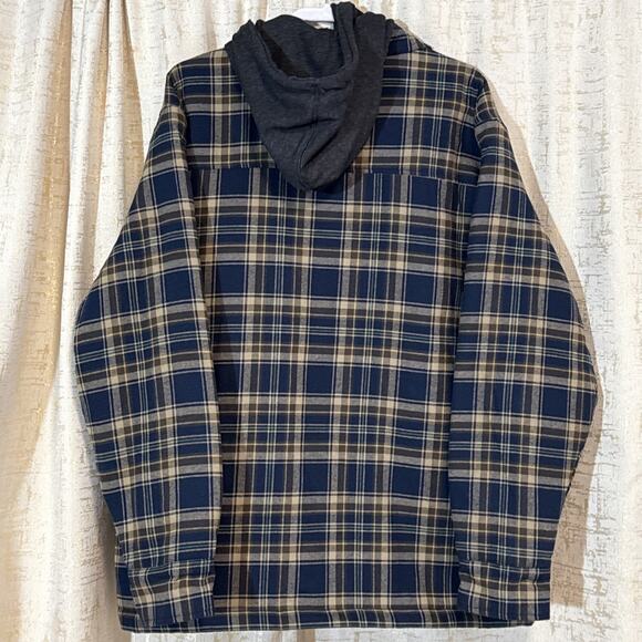 NWT Eddie Bauer Hooded Shirt Jacket Pockets Full-Zip Fleece Blue Gray Men's XL - Picture 2 of 5